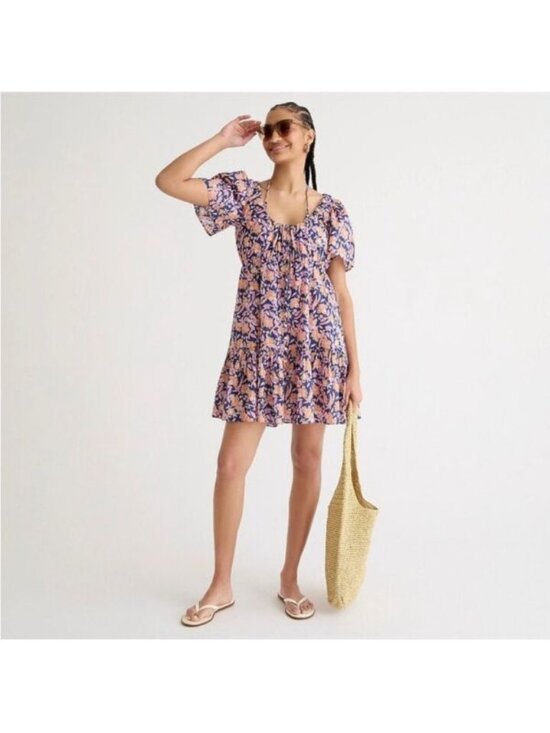 J.CREW Dresses & Skirts - J.Crew Painted Block Print Cotton Voile Beach Dress S Navy Orange Button Front